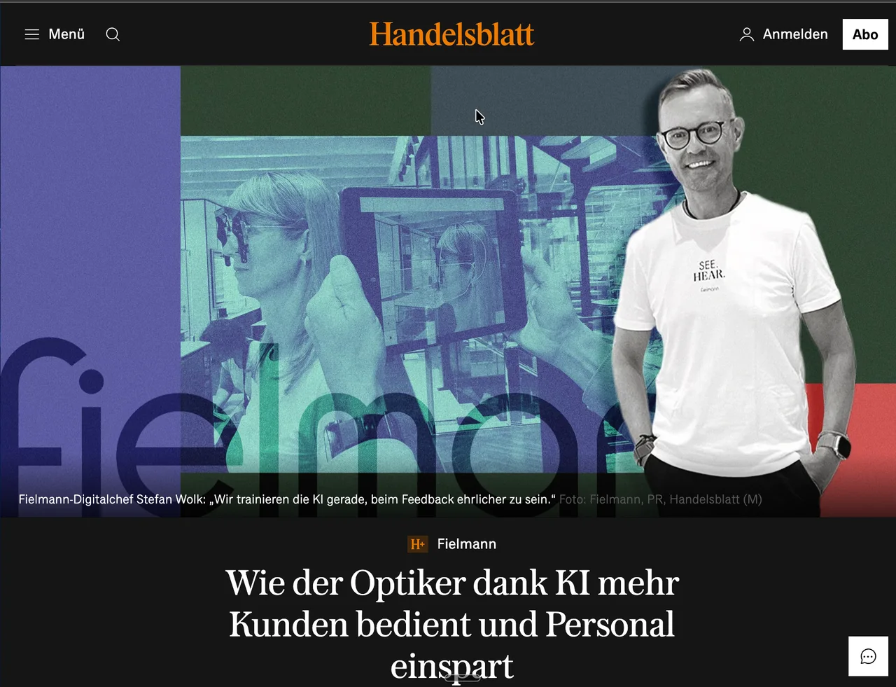 Handelsblatt-Beitrag über Stefan Wolk und den KI-Einsatz bei Fielmann